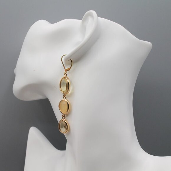 Jewelry earrings gold tone drop dangle with stones fashion elegant beautiful - Picture 8 of 11